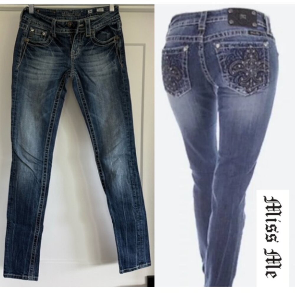 Miss Me Fluer de Lis Skinny Slim Fit Stretch Jeans 26 Inseam 32